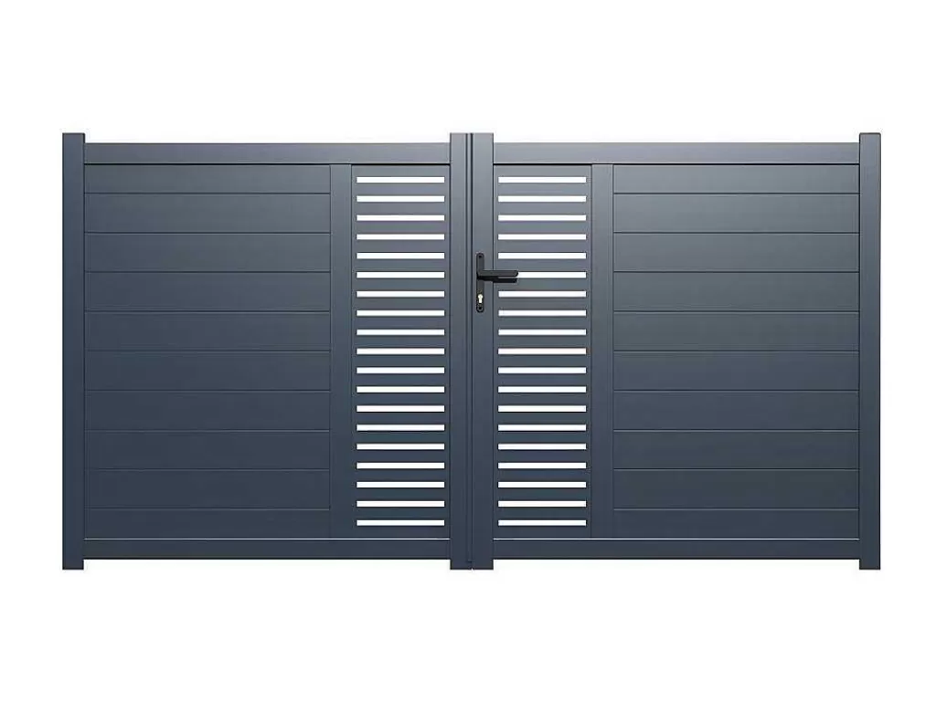 Porta E Portão*EXPERTLAND Portão Eletrico De Batente Em Aluminio Semiperfurado Com Motivos De L300 X A164 Cm Cor Antracite Em Kit - Orist Ii