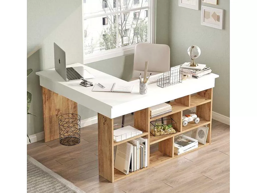 Secretária*Venprodin Prateleiras Tywin Para Mesa Moderna - - Pinho 115 Cm - Branco