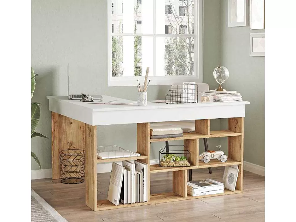 Secretária*Venprodin Prateleiras Tywin Para Mesa Moderna - - Pinho 115 Cm - Branco
