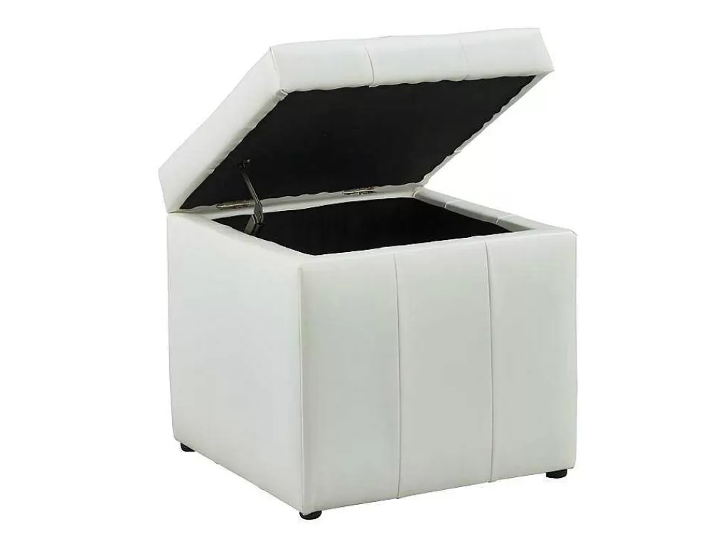 Puff*Vente-unique Pufe Com Compartimento De Arrumação Serafino Em Pele Sintética - Branco