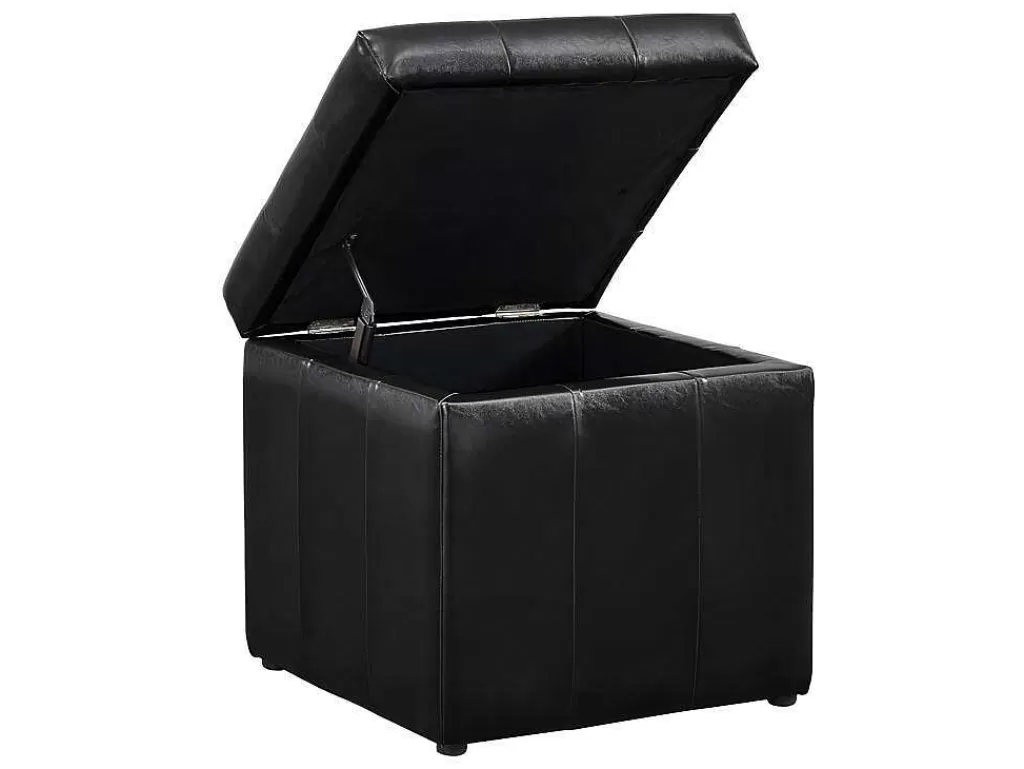 Puff*Vente-unique Pufe Com Compartimento De Arrumação Serafino Em Pele Sintética - Preto