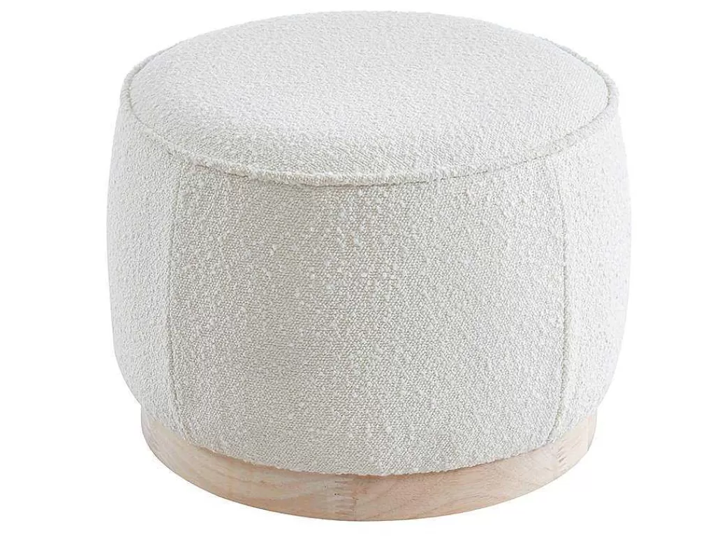 Puff*Vente-unique Pufe Em Tecido Boucle E Base Em Madeira Clara - Miloden