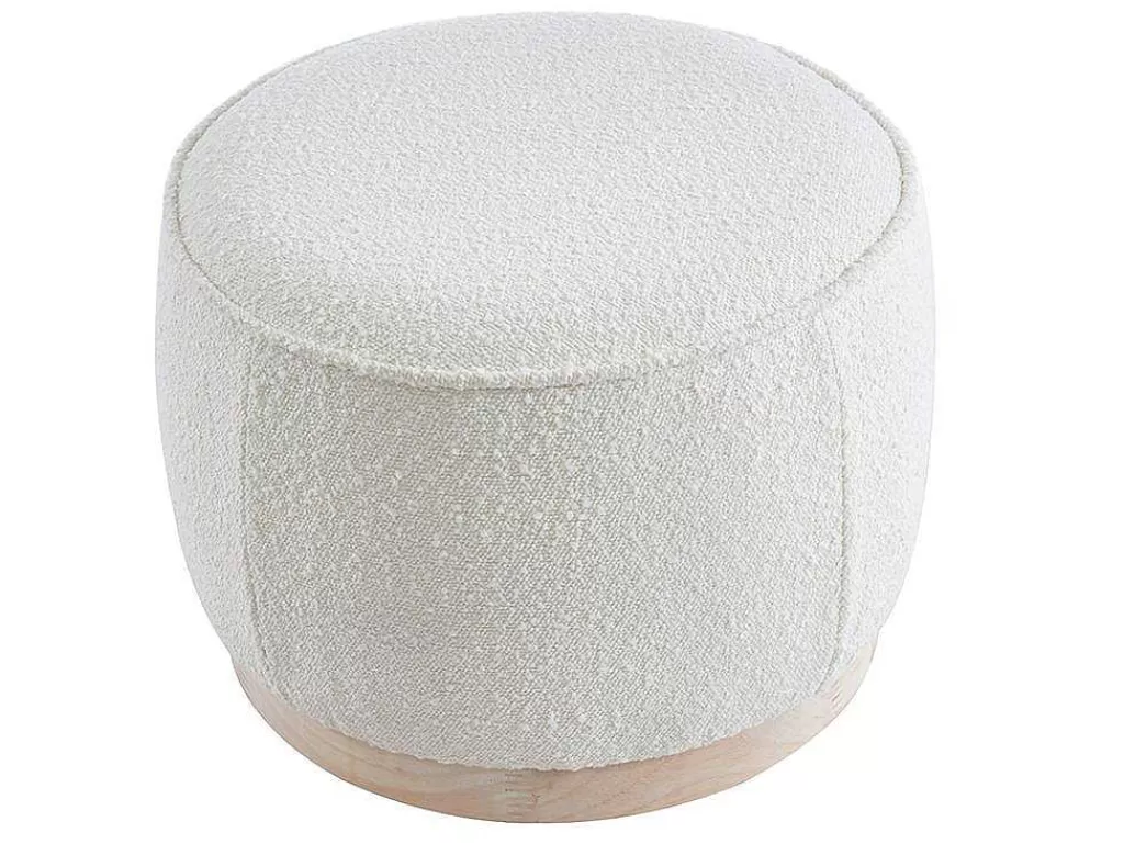Puff*Vente-unique Pufe Em Tecido Boucle E Base Em Madeira Clara - Miloden