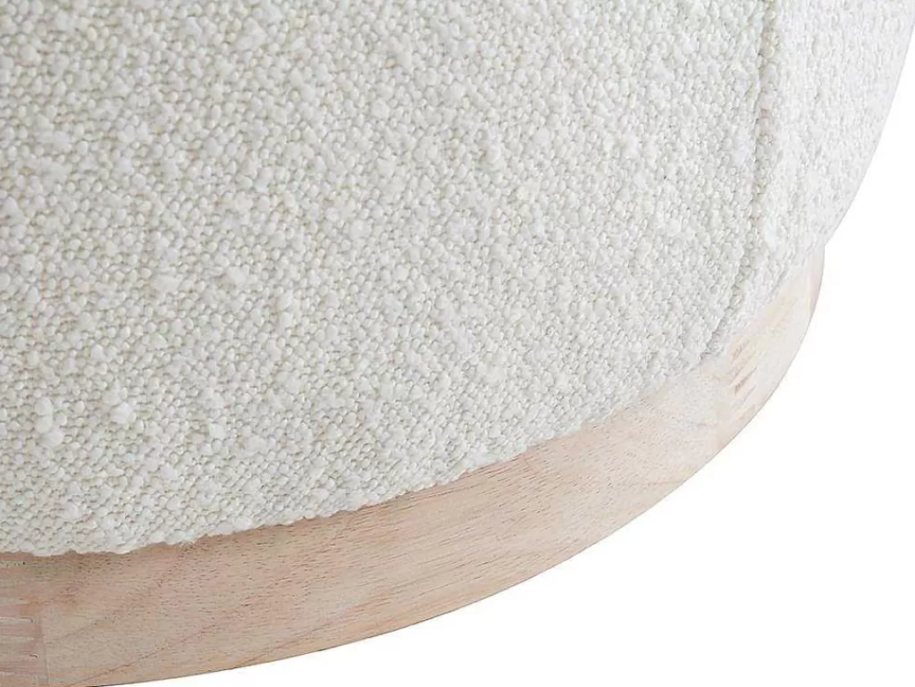 Puff*Vente-unique Pufe Em Tecido Boucle E Base Em Madeira Clara - Miloden