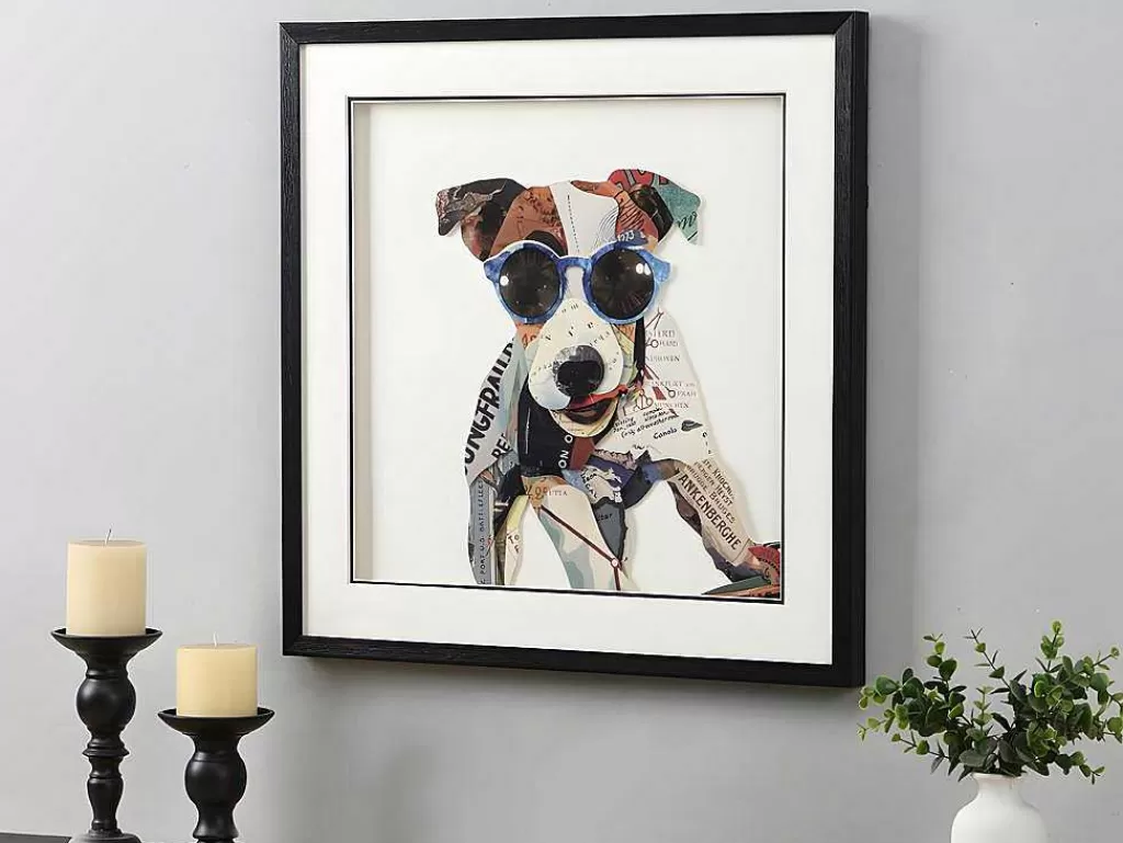 Quadro*OZAIA Quadro Multicolor Colagem Cao Efeito 3D Com Moldura Preta De 60 X 60 Cm - Mambo
