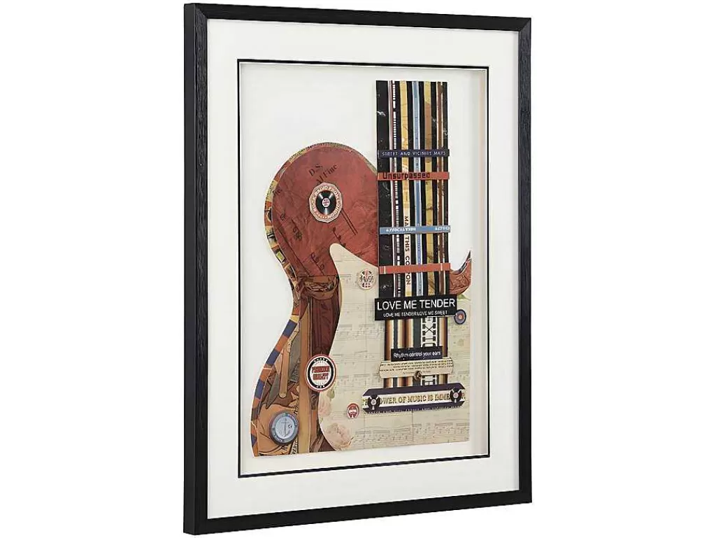 Quadro*OZAIA Quadro Multicolor Colagem Guitarra Efeito 3D Com Moldura Preta De 50 X 70 Cm - Hero