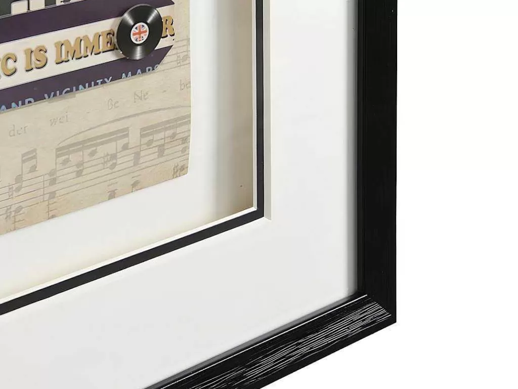 Quadro*OZAIA Quadro Multicolor Colagem Guitarra Efeito 3D Com Moldura Preta De 50 X 70 Cm - Hero