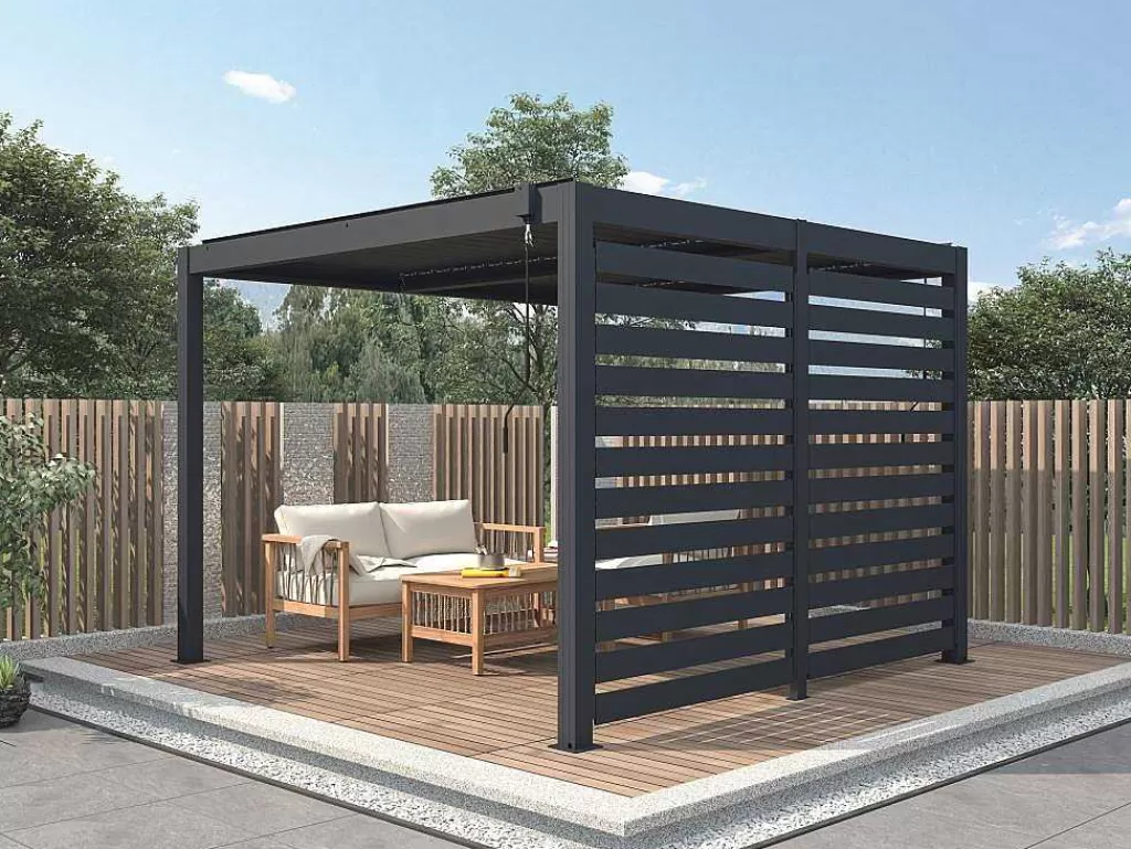 Pérgola, Coreto, Quiosque*EXPERTLAND Quebra-Sol Orientavel Aluminio Para Pérgola Bioclimatica Antracite L2,78 X A2,2 M - Bolsena