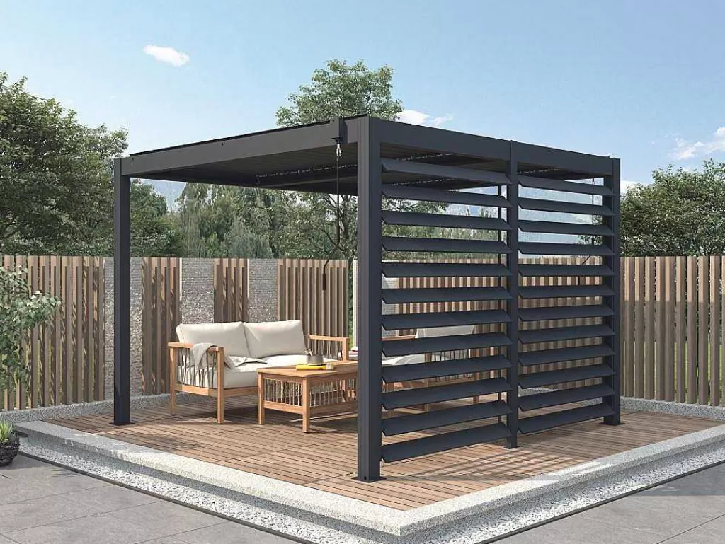 Pérgola, Coreto, Quiosque*EXPERTLAND Quebra-Sol Orientavel Aluminio Para Pérgola Bioclimatica Antracite L2,78 X A2,2 M - Bolsena
