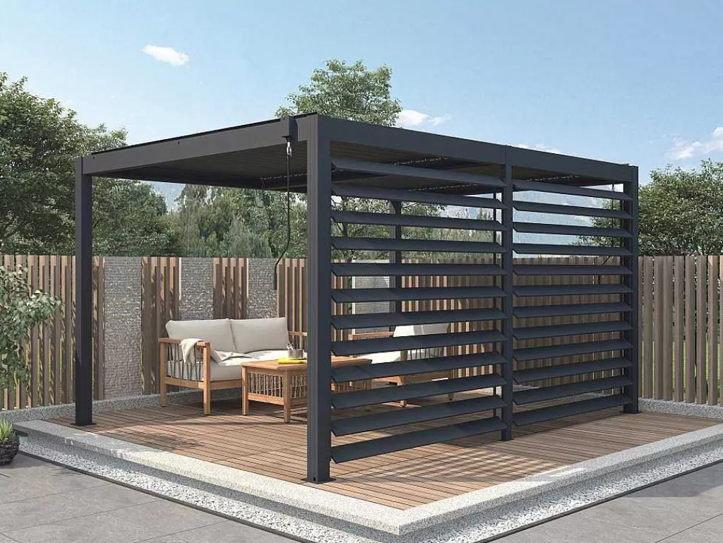 Pérgola, Coreto, Quiosque*Vente-unique Quebra-Sol Orientavel Aluminio Para Pérgola Bioclimatica Antracite L3,68 X A2,2 M - Bolsena