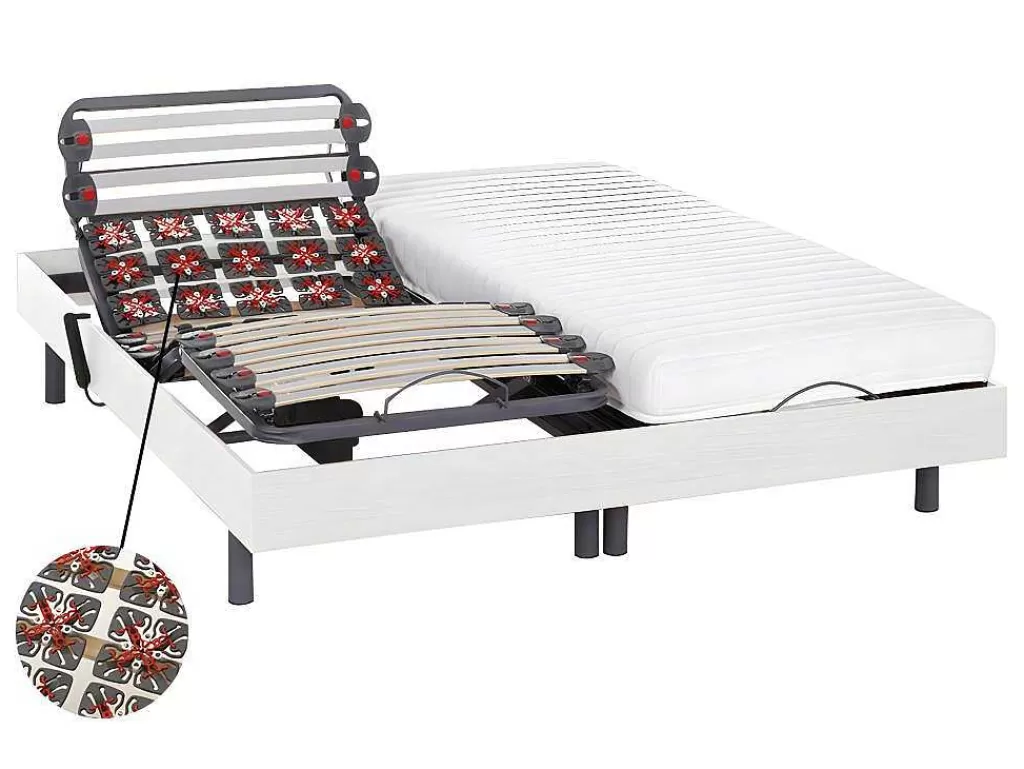 Cama Articulada*DREAMEA Relaxamento Ripas E Estacas - Látex Pandora Ii De - Motores Okin - Branco - 2X80X200 Cm