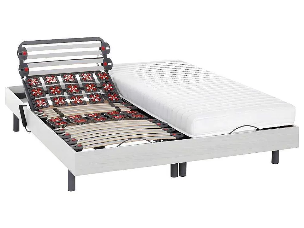 Cama Articulada*DREAMEA Relaxamento Ripas E Estacas - Látex Pandora Ii De - Motores Okin - Branco - 2X80X200 Cm