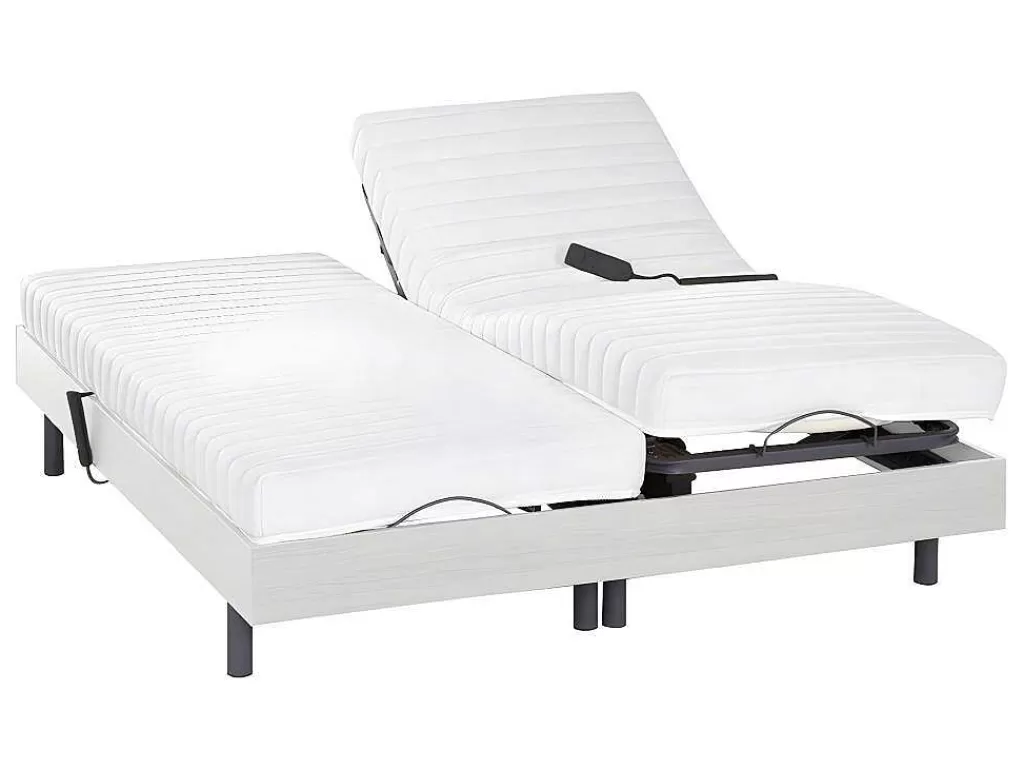 Cama Articulada*DREAMEA Relaxamento Ripas E Estacas - Látex Pandora Ii De - Motores Okin - Branco - 2X80X200 Cm