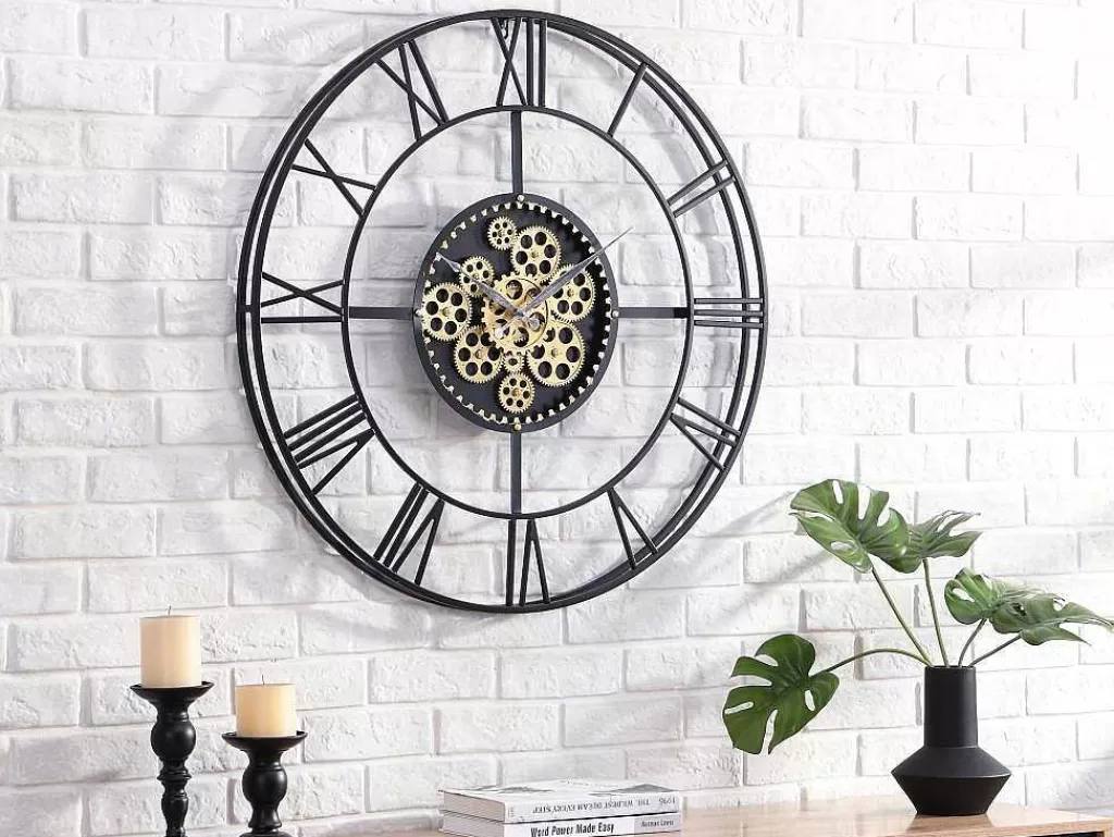 Relógio De Parede*Vente-unique Relógio De Parede Industrial D. 80 Cm Metal Preto E Dourado - Karial