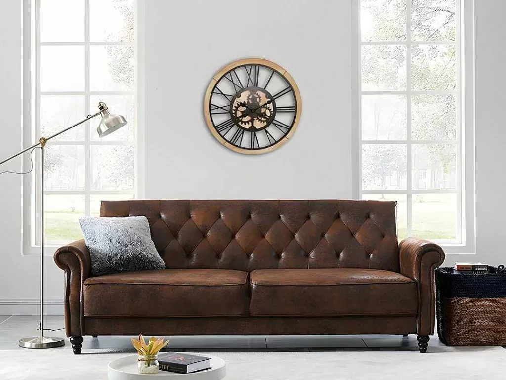 Relógio De Parede*OZAIA Relógio De Parede Rodas Dentadas Estilo Industrial Sligo - Metal E Mdf - D.60 Cm - Preto E Natural