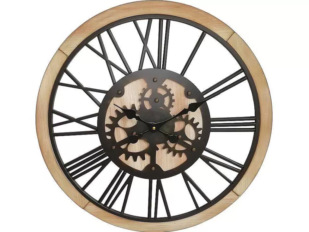 Relógio De Parede*OZAIA Relógio De Parede Rodas Dentadas Estilo Industrial Sligo - Metal E Mdf - D.60 Cm - Preto E Natural