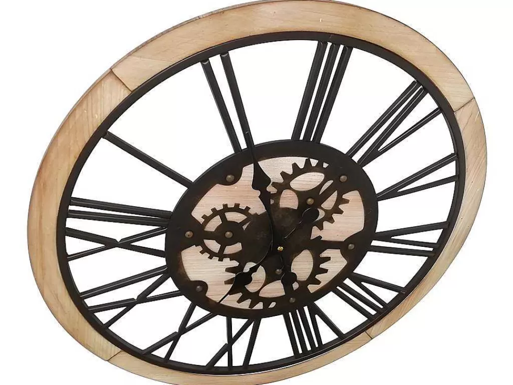 Relógio De Parede*OZAIA Relógio De Parede Rodas Dentadas Estilo Industrial Sligo - Metal E Mdf - D.60 Cm - Preto E Natural
