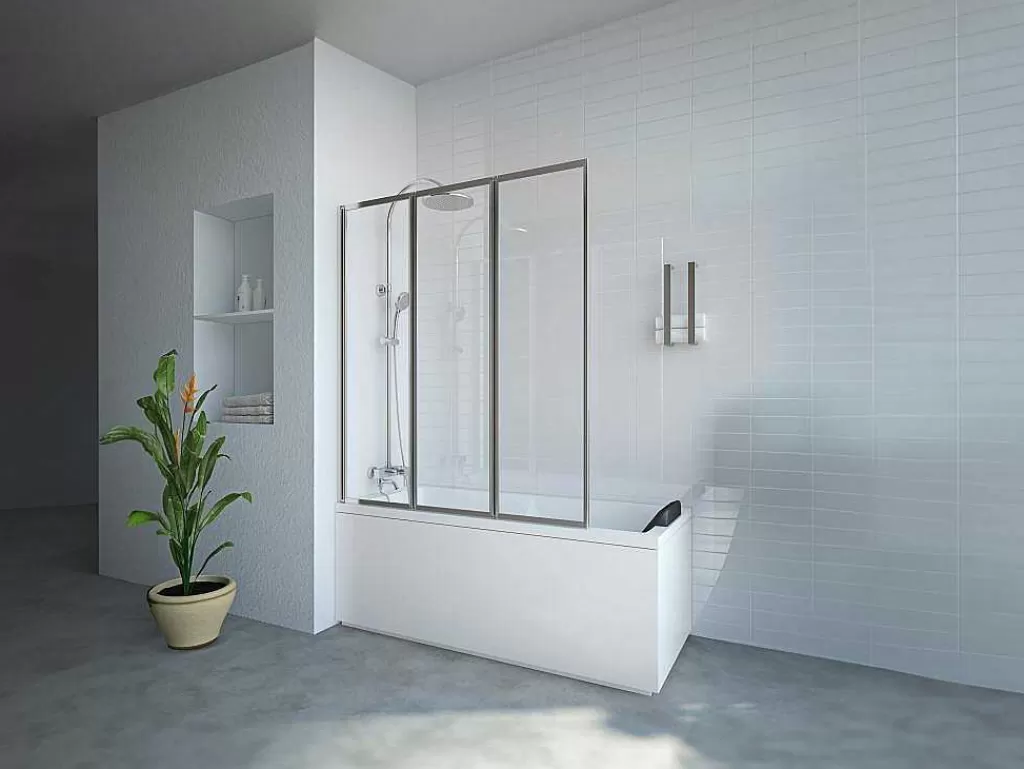 Resguardo De Banheira*Shower & Design Resguardo De Banheira Dobravel Metal Cor Cromada 120X140 Cm - District