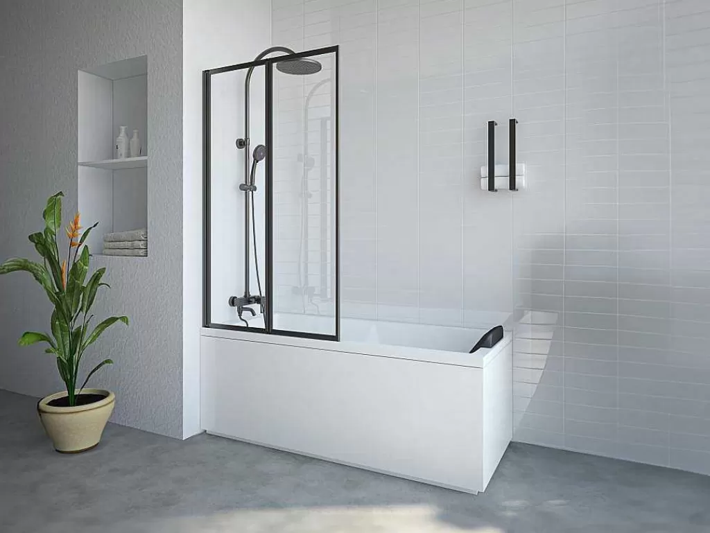 Resguardo De Banheira*Shower & Design Resguardo De Banheira Dobravel Metal Estilo Atelier Preto Mate 80X140 Cm - District