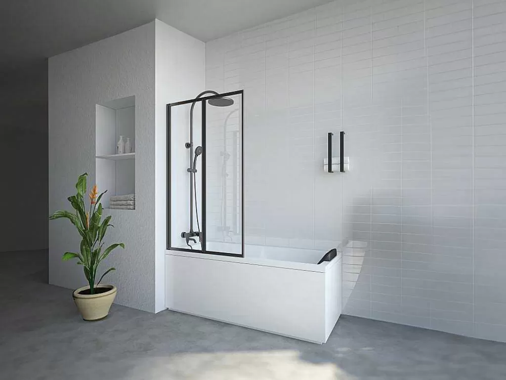 Resguardo De Banheira*Shower & Design Resguardo De Banheira Dobravel Metal Estilo Atelier Preto Mate 80X140 Cm - District