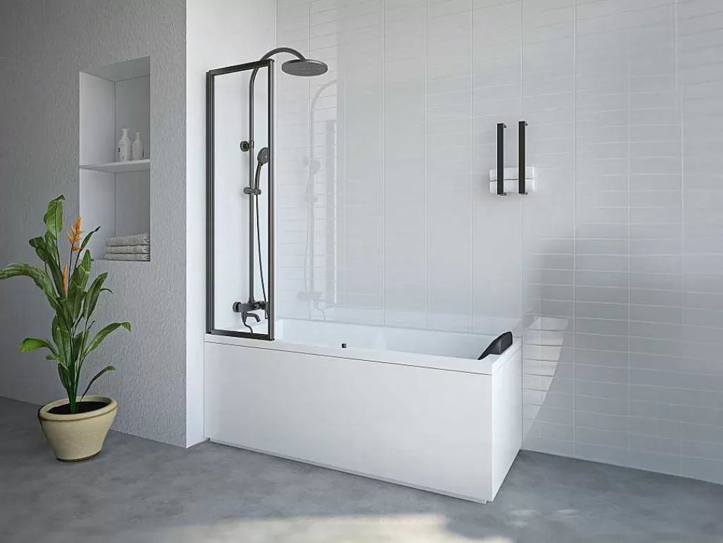 Resguardo De Banheira*Shower & Design Resguardo De Banheira Dobravel Metal Estilo Atelier Preto Mate 80X140 Cm - District