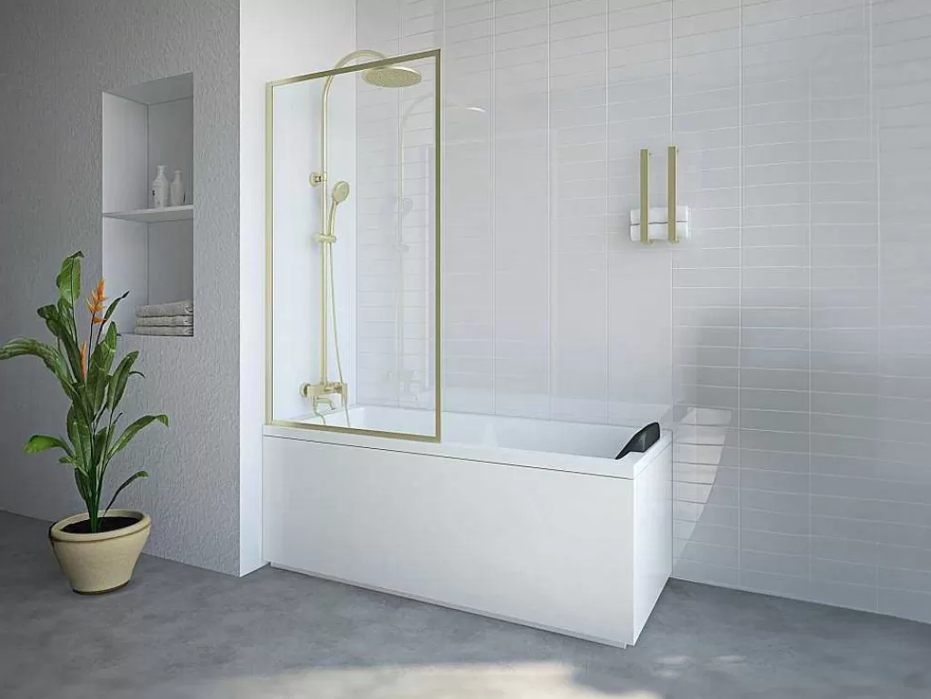 Resguardo De Banheira*Shower & Design Resguardo De Banheira Dourado Estilo Industrial 80X140 Cm Vidro Temperado - Bradenton