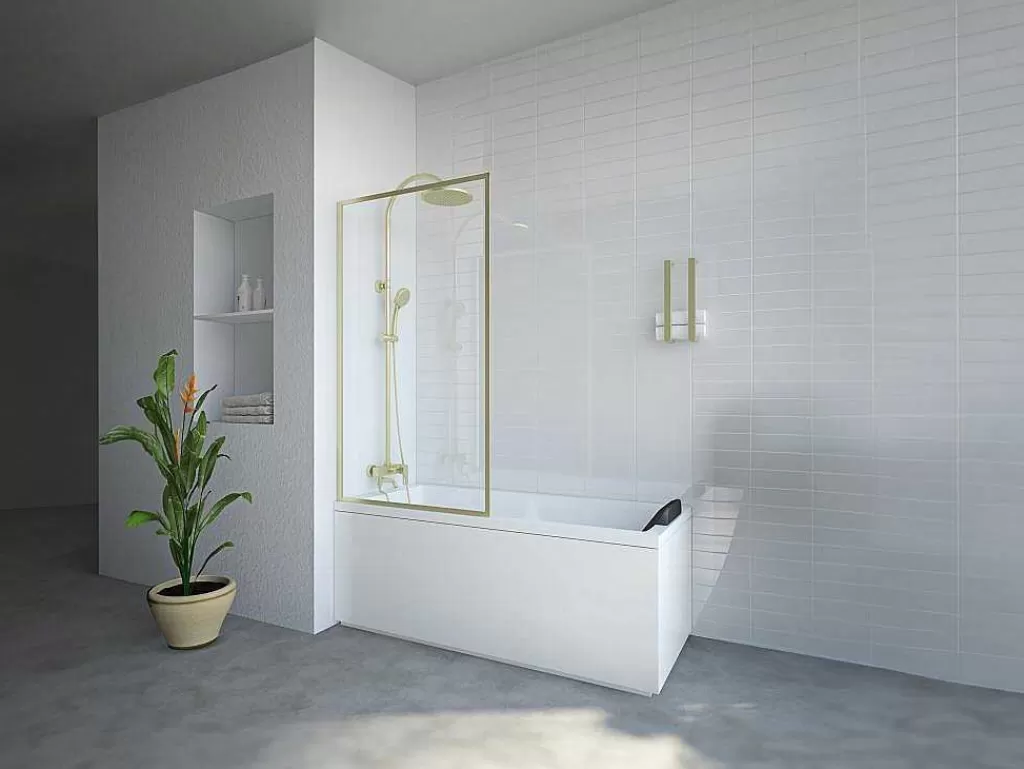 Resguardo De Banheira*Shower & Design Resguardo De Banheira Dourado Estilo Industrial 80X140 Cm Vidro Temperado - Bradenton