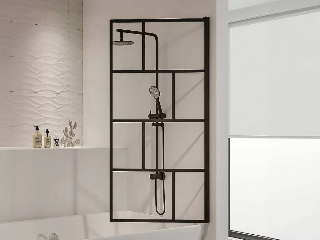 Resguardo De Banheira*Shower & Design Resguardo De Banheira Estilo Industrial 70X140 Cm, Preto Fosco, Vidro - Rivanon
