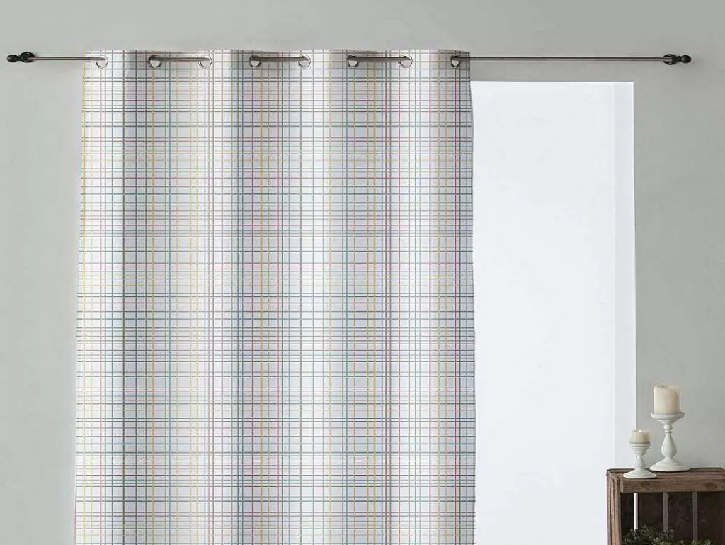 Têxtil De Casa*Purline Rideau 100% Coton 1 Piece Blanc A Lignes Pastels 140X260