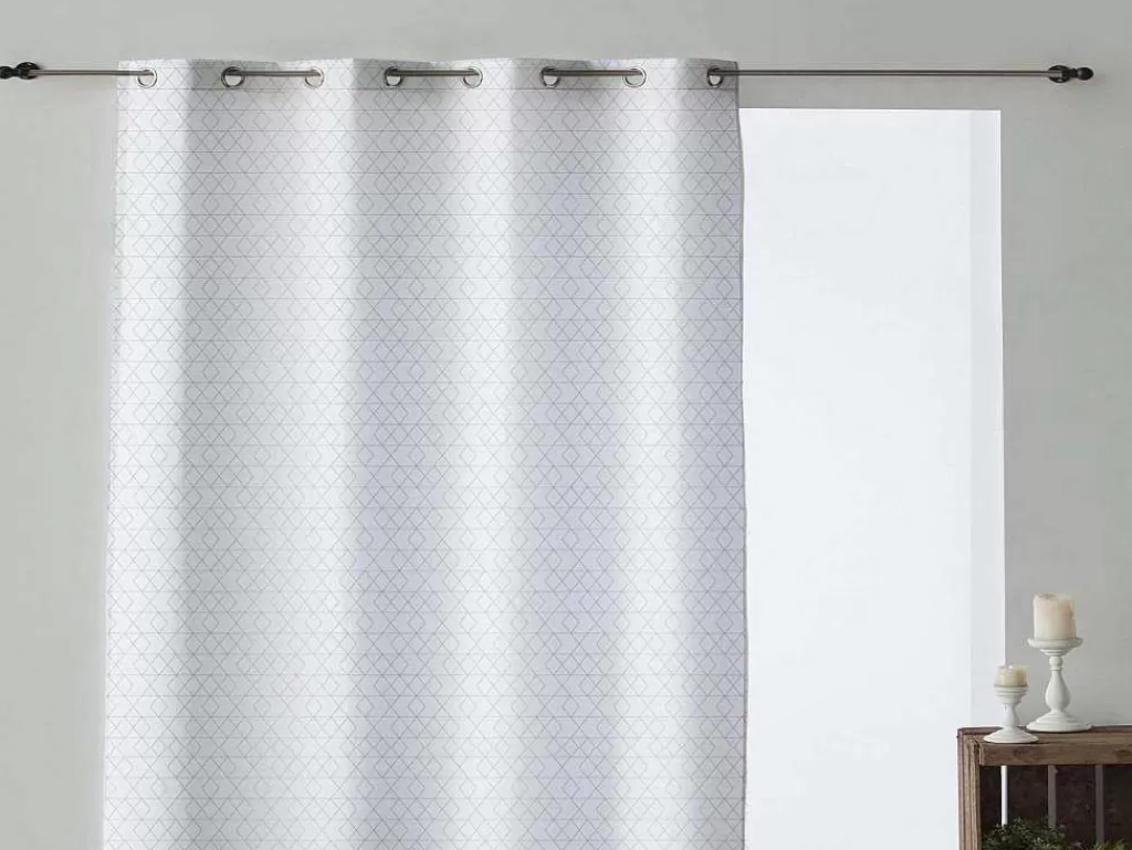 Têxtil De Casa*Purline Rideau 100% Coton 1 Piece Blanc A Lignes Vertes 140X260