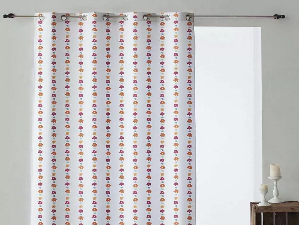 Têxtil De Casa*Purline Rideau 100% Coton 1 Piece Blanc A Motifs Fleurs 140X260