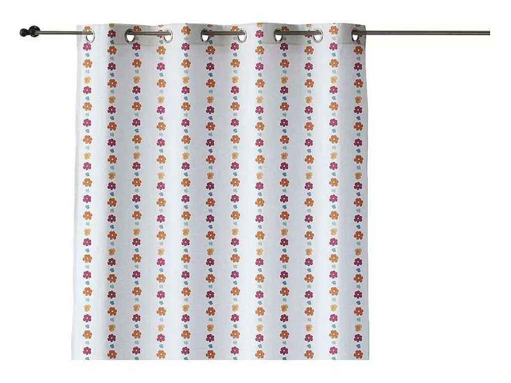 Têxtil De Casa*Purline Rideau 100% Coton 1 Piece Blanc A Motifs Fleurs 140X260