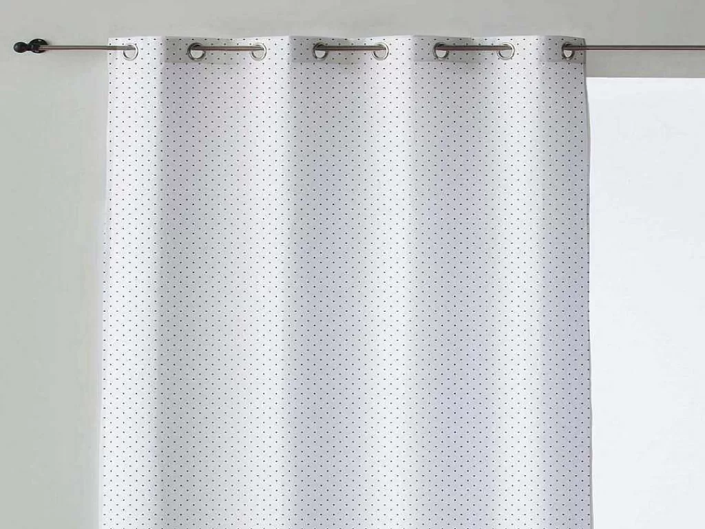 Têxtil De Casa*Purline Rideau 100% Coton 1 Piece Blanc A Pois Gris 140X260