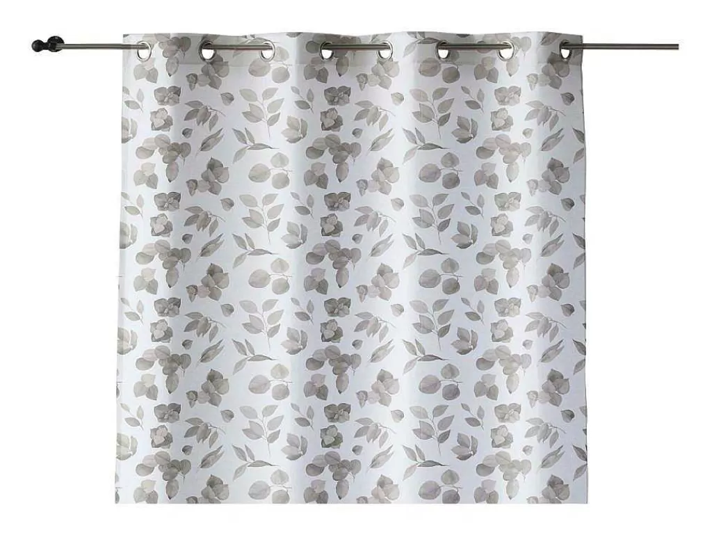 Têxtil De Casa*Purline Rideau 100% Coton 1 Piece Gris A Feuilles Vertes 200X260