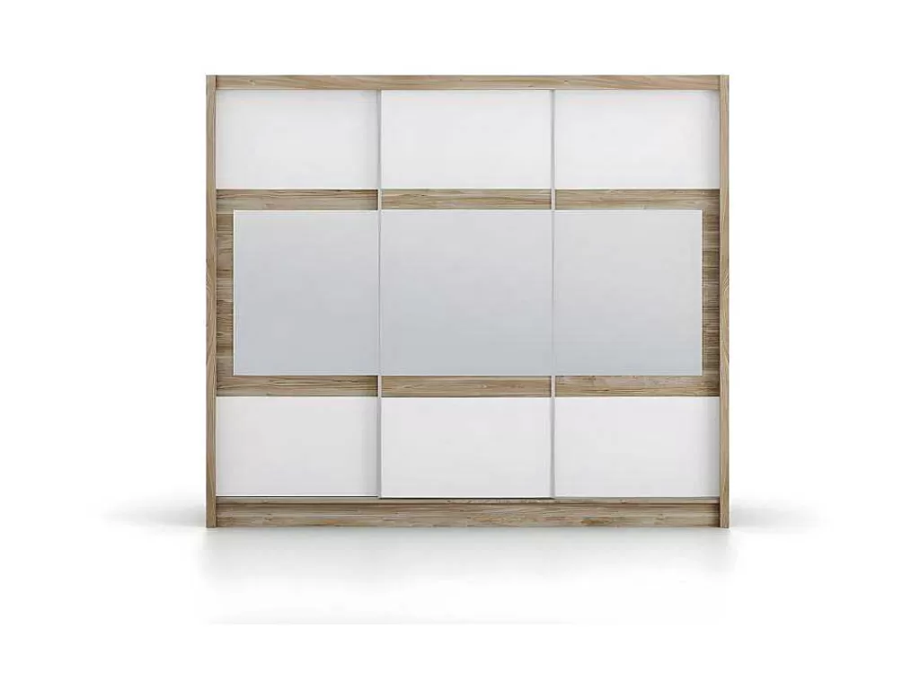 Armário E Roupeiro*Vente-unique Roupeiro 3 Portas De Correr Com Espelho C250 Cm Cor Natural E Branco - Leovia