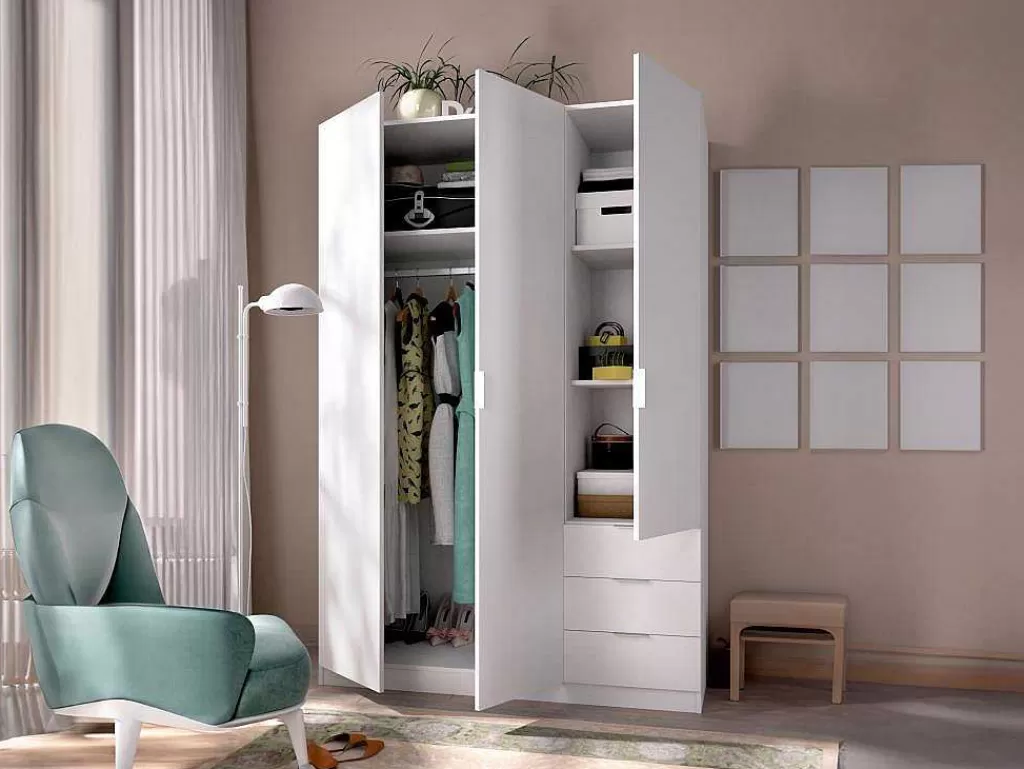Armário E Roupeiro*Vente-unique Roupeiro 3 Portas E 3 Gavetas C121 Cm Branco - Listowel