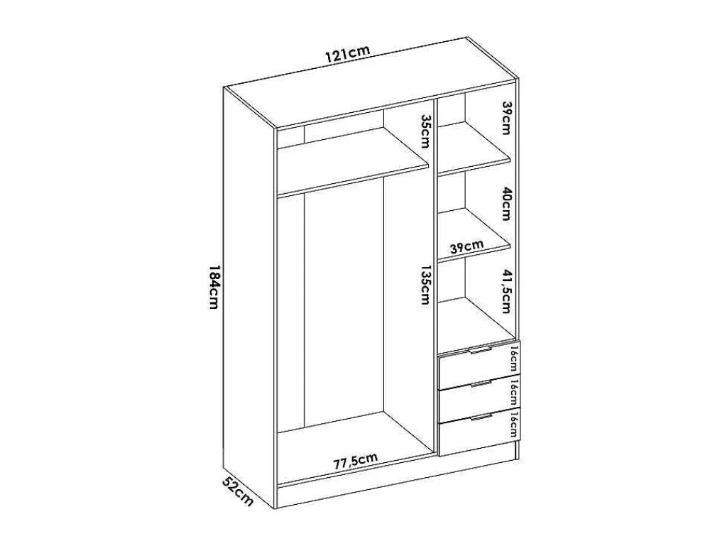 Armário E Roupeiro*Vente-unique Roupeiro 3 Portas E 3 Gavetas C121 Cm Branco - Listowel