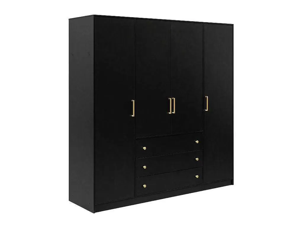 Armário E Roupeiro*Vente-unique Roupeiro 4 Portas E 3 Gavetas C196 Cm Preto - Lizandro