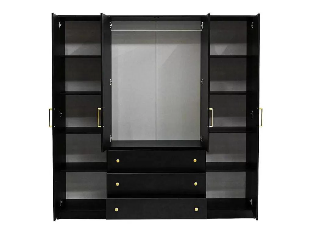 Armário E Roupeiro*Vente-unique Roupeiro 4 Portas E 3 Gavetas C196 Cm Preto - Lizandro