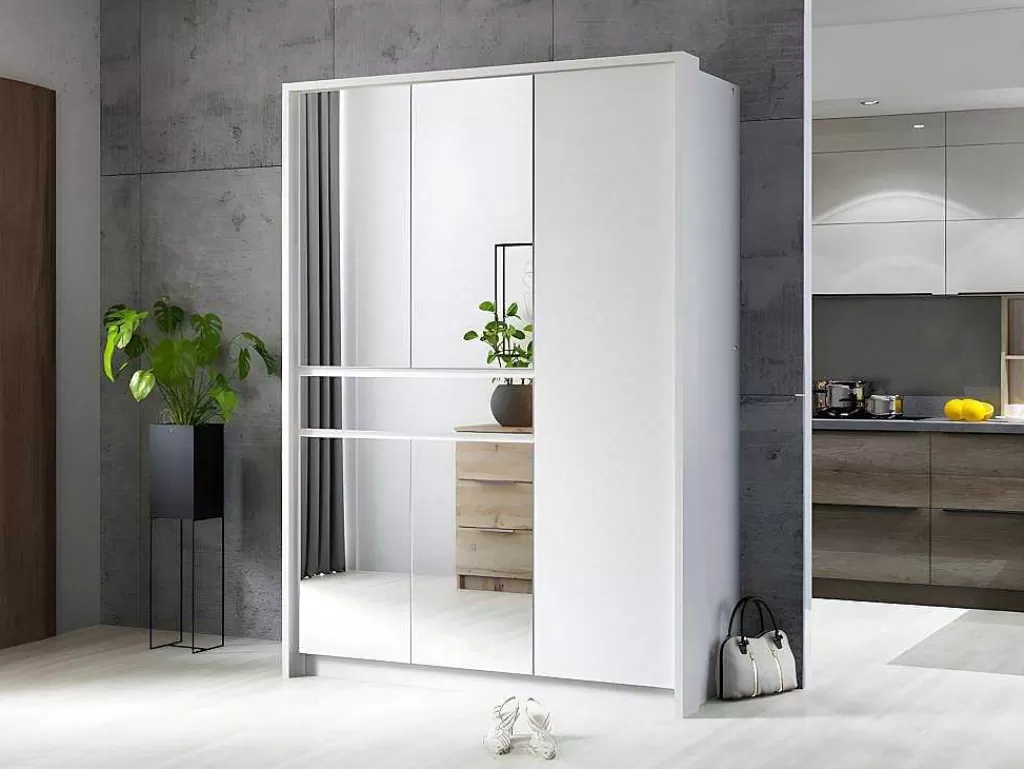 Armário E Roupeiro*Vente-unique Roupeiro 5 Portas E 1 Gaveta Com Espelho De C157 Cm Cor Branco - Zadia
