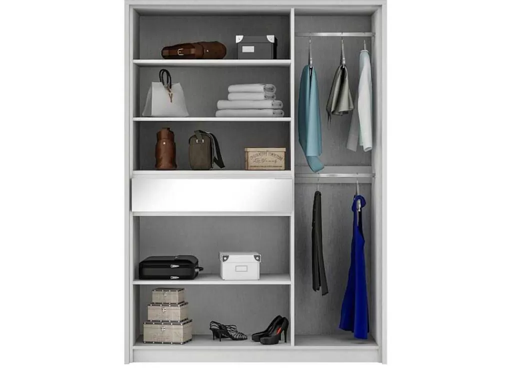 Armário E Roupeiro*Vente-unique Roupeiro 5 Portas E 1 Gaveta Com Espelho De C157 Cm Cor Branco - Zadia