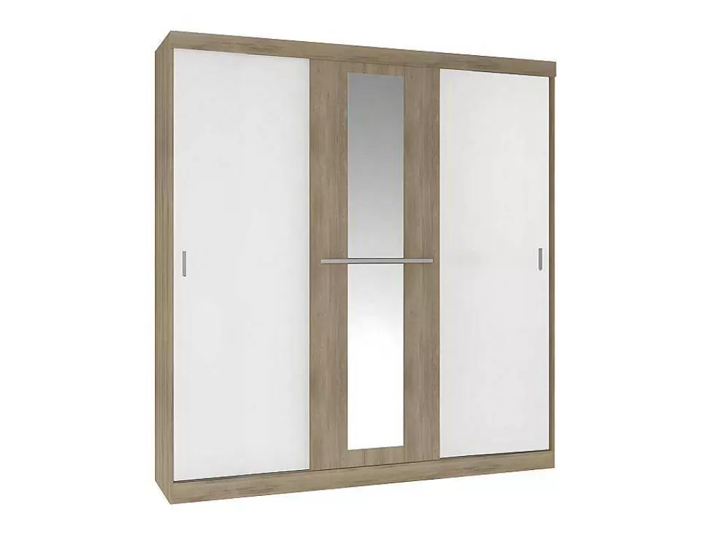 Armário E Roupeiro*Vente-unique Roupeiro - 3 Portas De Correr - Com Espelho - L205 Cm - Natural E Beige - Didda