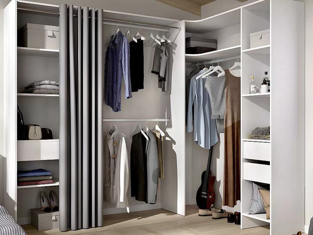 Armário E Roupeiro*Vente-unique Roupeiro Aberto De Canto Extensivel De C164/214 Cm Cor Branco E Cinza - Gontran