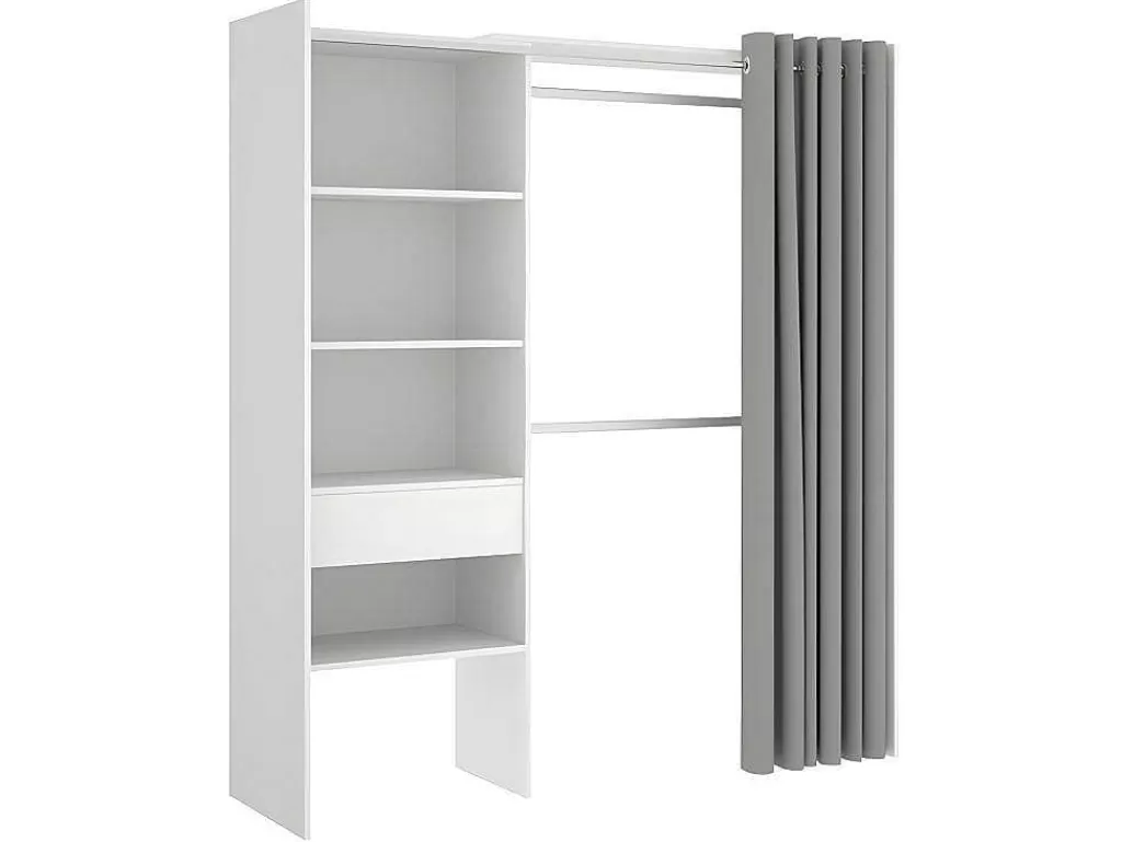 Armário E Roupeiro*Vente-unique Roupeiro Aberto De Canto Extensivel De C164/214 Cm Cor Branco E Cinza - Gontran