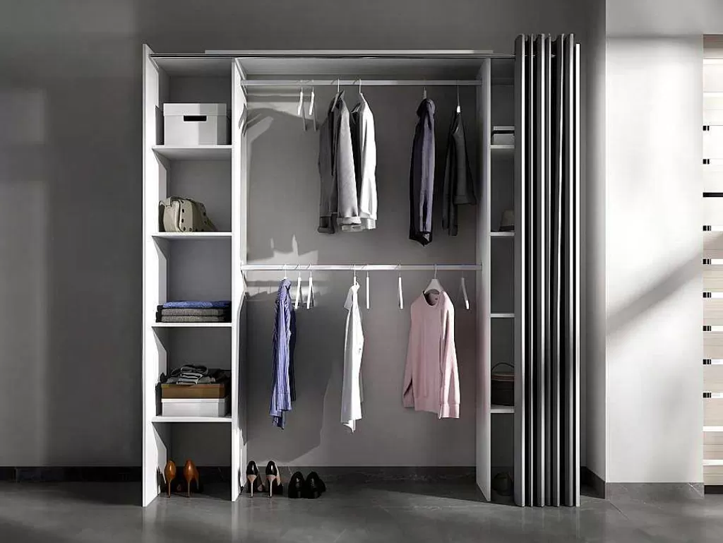 Armário E Roupeiro*Vente-unique Roupeiro Aberto Extensivel Com Cortina Disponivel Em Branco E Cinza - C110 / 180Cm - Dorian