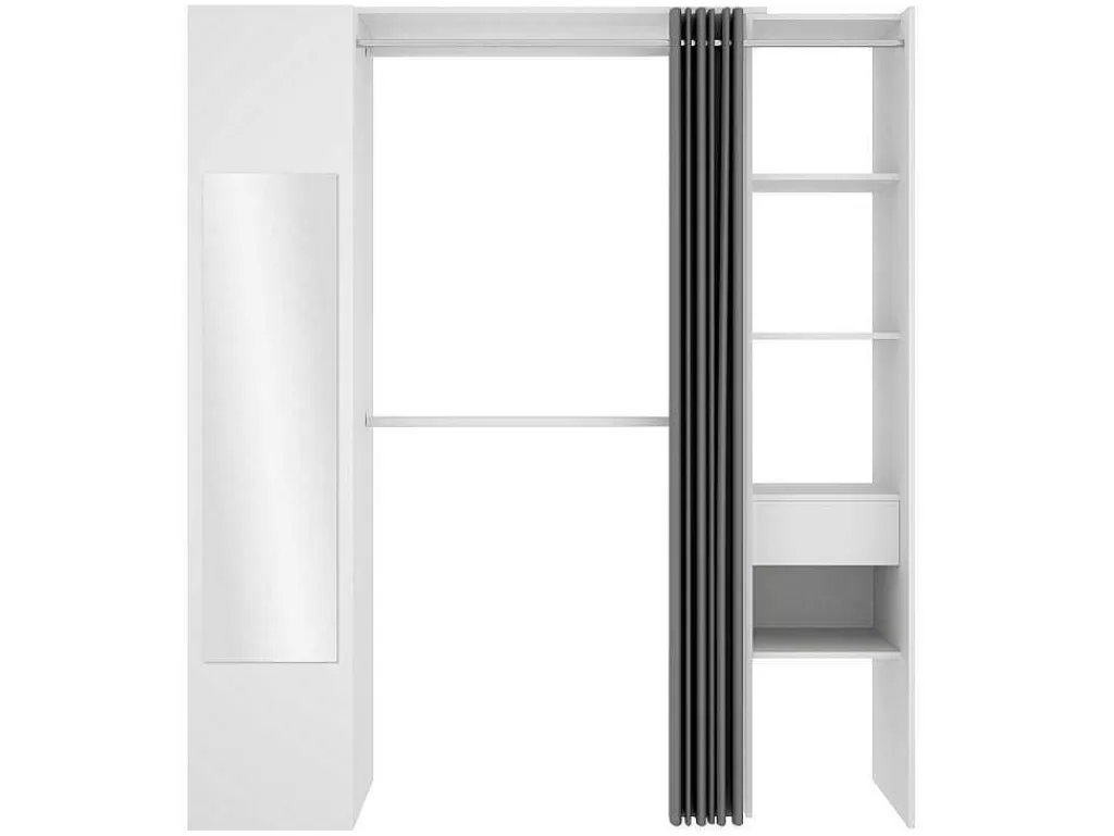 Armário E Roupeiro*Vente-unique Roupeiro Com Cortina E 1 Porta, Com Espelho, C177 Cm Branco E Cinzento - Bertrand