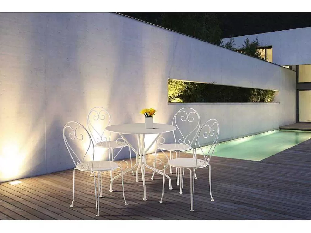 Conjunto Mesa E Cadeiras De Jardim*MYLIA Sala De Jantar De Jardim Em Metal Estilo Ferro Forjado: Uma Mesa E 4 Cadeiras Brancas - Guermantes