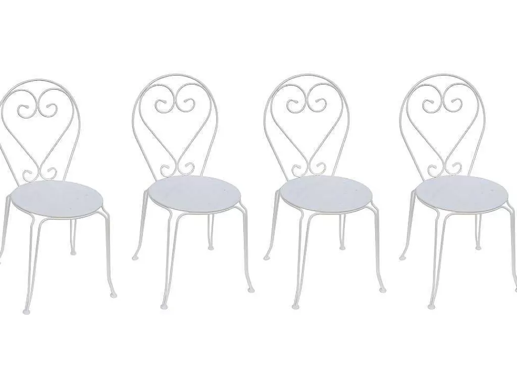 Conjunto Mesa E Cadeiras De Jardim*MYLIA Sala De Jantar De Jardim Em Metal Estilo Ferro Forjado: Uma Mesa E 4 Cadeiras Brancas - Guermantes