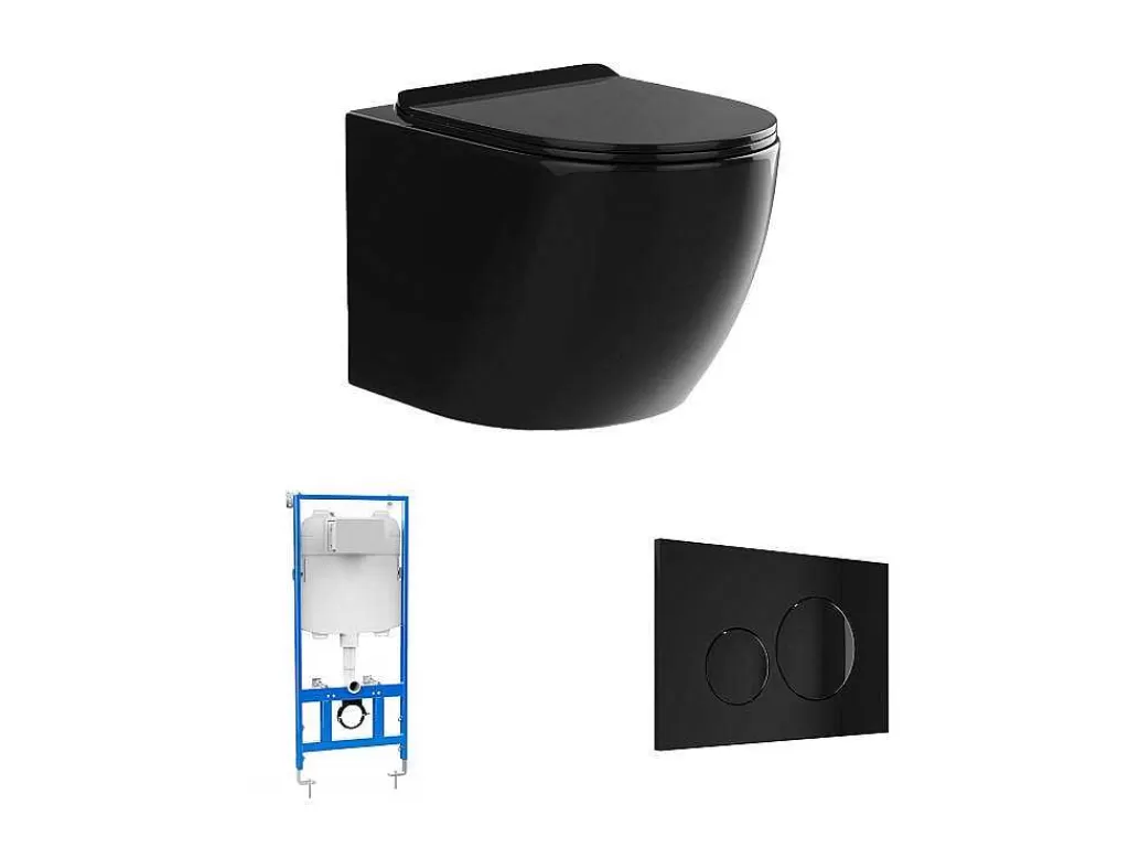 Sanita Suspensa*Vente-unique Sanita Suspensa Preto Brilhante Com Estrutura De Suporte E Placa De Descarga - Javoine