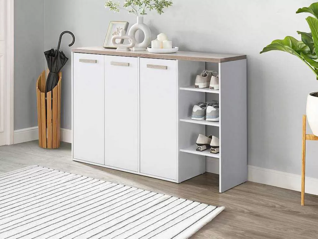Sapateira*Vente-unique Sapateira Com 3 Portas E 3 Nichos Branco E Natural Claro - Skaido